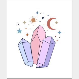 Pastel Crystal Quartzs with moon and stars Posters and Art